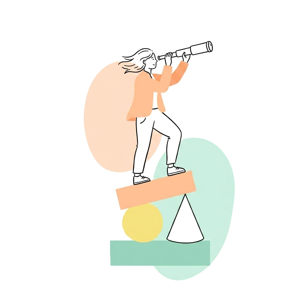 Student looking ahead through a telescope